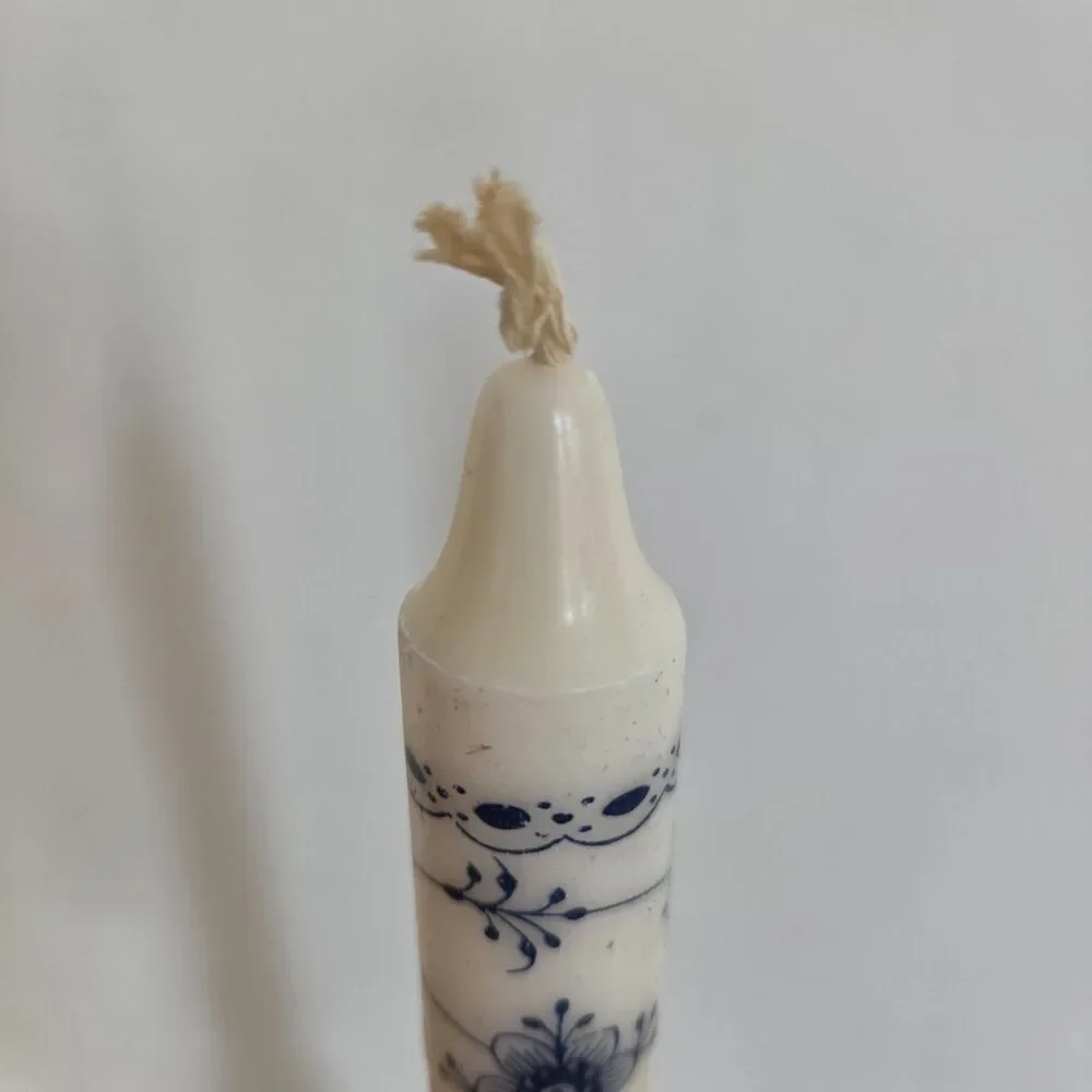 Vintage Kunstindustrien Denmark Royal Taper Candles - Blue Fluted Pattern (Pair)